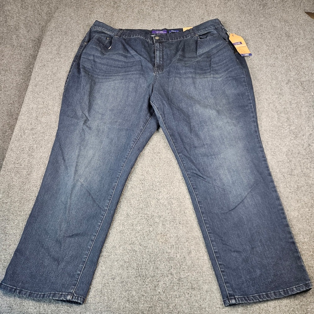 Catherines Right Fit Curvy Jeans 28W Dark Wash Straight Leg Elastic Back Denim